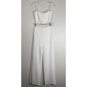 Lulus Womens White Two Piece Set Crop Top Wide Leg Pants XS Bridal Shower 1372